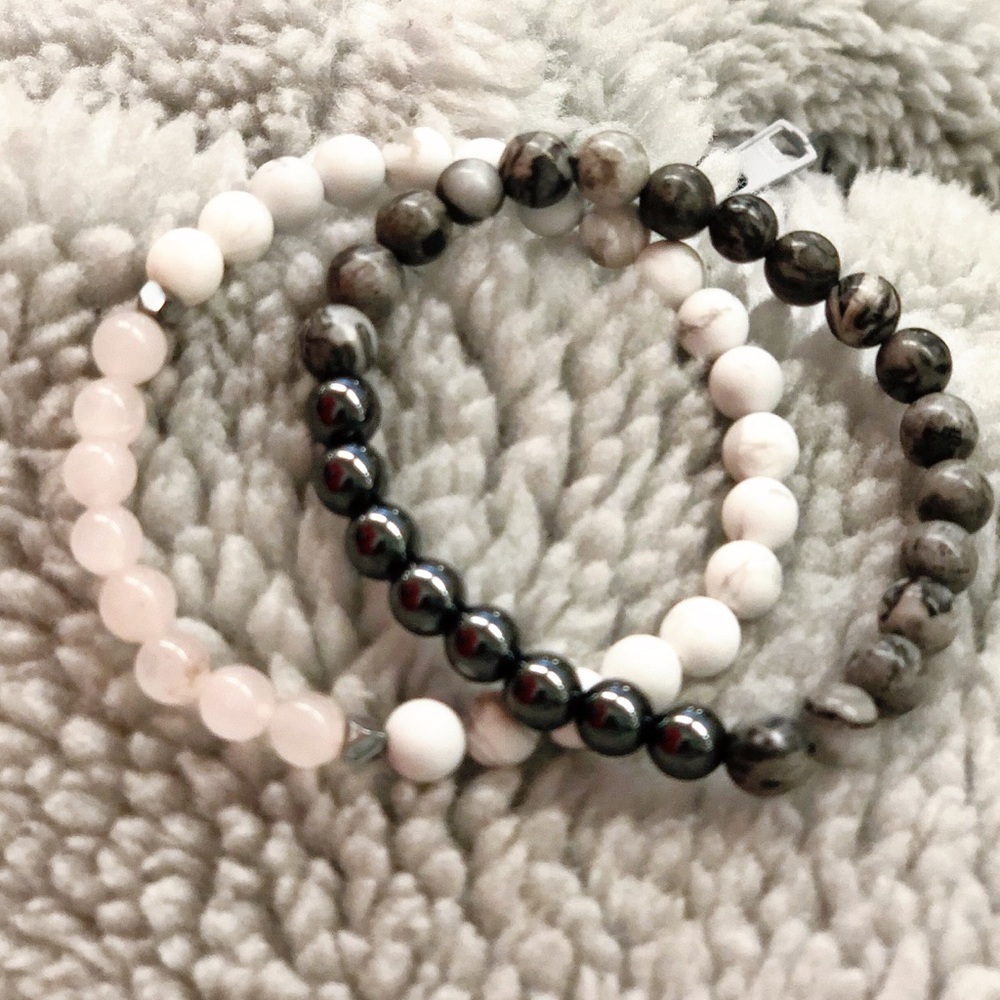 Mala Bracelet Stack Rose Quartz, Howlite, Jasper